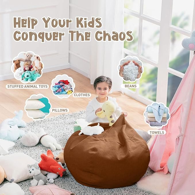 Nobildonna Bean Bag Chair Cover (No Filler) for Kids and Adults,Beanbag Stuffed Animal Storage Without Filling Plush Toys Holder and Organizer Soft Premium Corduroy 200L