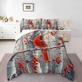 jejeloiu Kids Red Cardinal Comforter Set Full Size Christmas Theme Bedding Set for Boys Girls Teens Xmas Birds Winter Rustic Country Farm Animal Duvet Quilt Room Decor