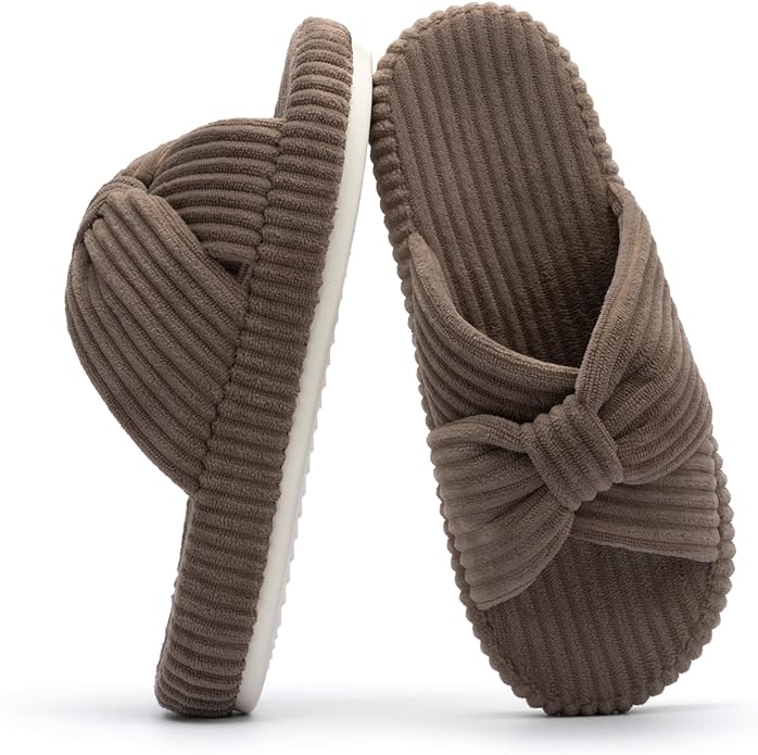 Chantomoo Slippers for Women Memory Foam House Bedroom Corduroy Bow Crossbands Slipper Shoes Comfy Trendy Gift Slippers