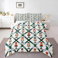 Feelyou Cute Nutcracker Bedding Set Soft for Boys Girls,Green Lattice Pattern Comforter Set King Size Colorful Duvet Quilt Microfiber Funny Soldier Bedroom Decor Kawaii 3 Pcs with 2 Pillow Cases