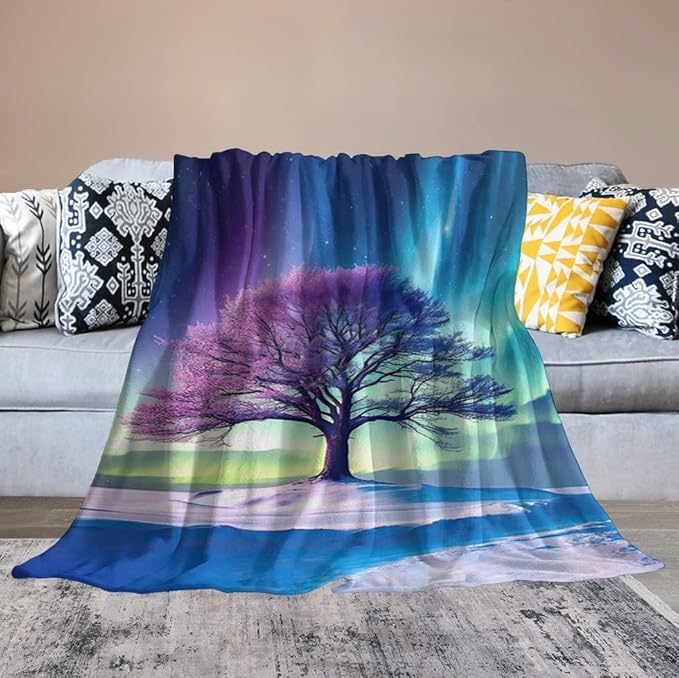 Tree of Life Blanket Arctic Tree Gifts for Girls Boys Woman Kids Aurora Borealis Lover Throw Blankets Soft Blanket Warm Fleece Flannel Plush Blankets for Bed Sofa Couch 60"x80"
