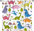 Dino Curtains, Cartoon Style Colorful Dinosaurs Pattern Blackout Window Treatments, Rod Pocket Thermal Insulated Drapes 2 Panel Sets for Kids Bedroom Nursery Classroom, 42" W X 54" L