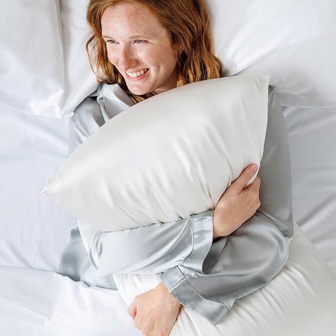 Fishers Finery 25mm 100% Pure Mulberry Silk Pillowcase Set (Taupe Stripe Queen 2 Pack)