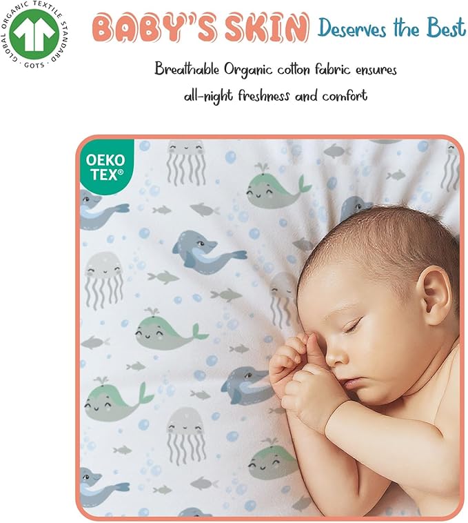 Threadmill Organic Baby Crib Sheets for Boys & Girls | 100% Organic Cotton Fitted Crib Sheet for Standard Crib Mattress | 2 Pack Unisex Cozy Toddler Sheets, Machine Washable | Seagem