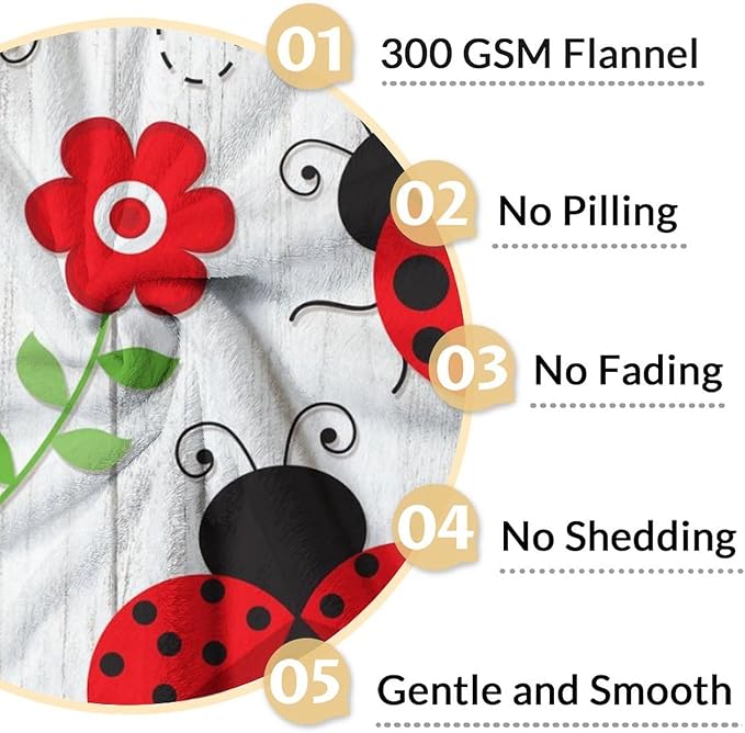 Ladybug Gifts - Cute Girls Blanket for Ladybug Lovers - 50 x 60 Inches Grey Flannel Throw Blanket Stuff for Sofa, Travel