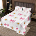 Pink Bowknot Kids Bedspread King Size,Daisy Flowers Bow Tie Knot Princess Coverlet Set,Girls Women Room Decor,Plant Floral Bows Romantic Quilted Coverlet,Boho Chic Bedding Quilt,2 Pillowcases