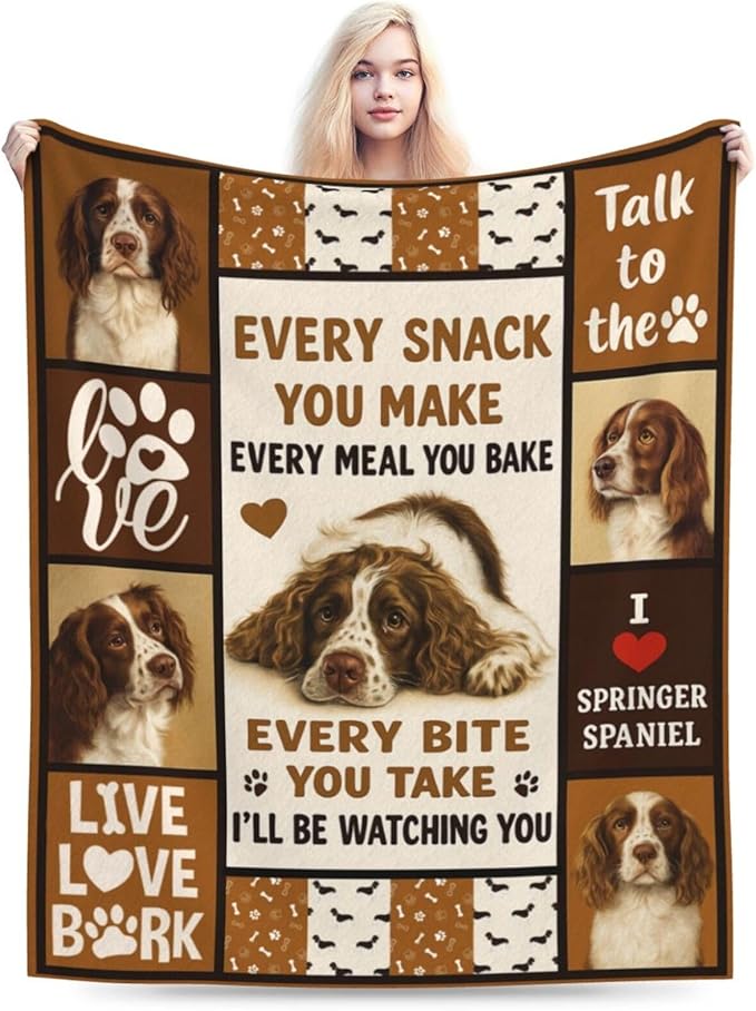 Springer Spaniel Blanket English Springer Decor Throw Blanket Super Soft Flannel Fluffy Plush Cozy Fuzzy Fleece Stuff Blanket Gifts for Dog Lover Woman Girl Kids Adults for Bed Sofa Couch 50"X60"