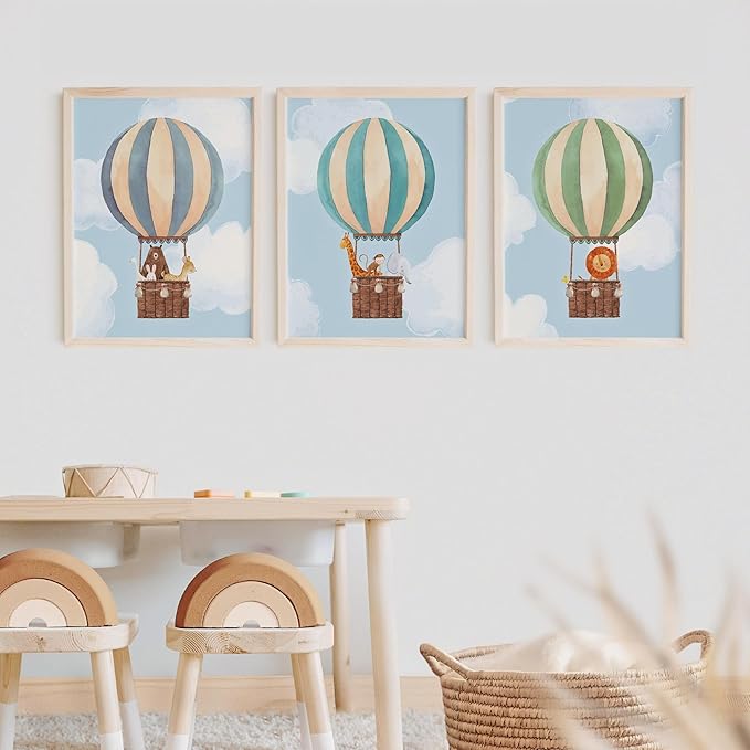 DREAM BIG PRINTABLES Hot Air Balloon Art Prints (Set of 3) - Unframed - 8x10s | Modern Nursery Wall Decor