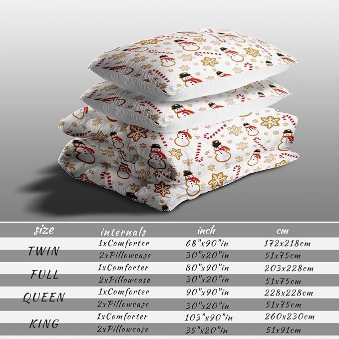 Raphus cucullatus Christmas Bedding Full,Snowman Christmas Comforter Set,Holiday Bedding Winter Quilt,Snowflake Navidad Comforter Set Full,Cute Candy Cane Quilt