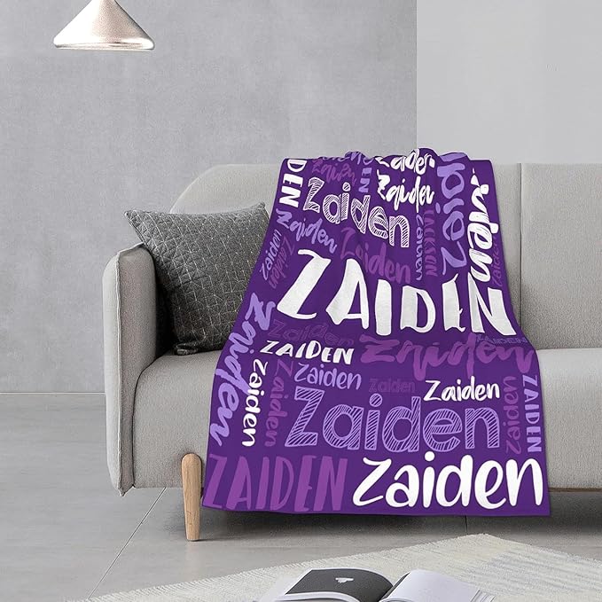 Dr.TOUGH Personalized Blankets with Name Customized Baby Blankets for Girls Boys Adults Monogrammed Blankets and Throws Christmas Birthday Mothers Fathers Valentines Day Gift (Purple, 40''×50'')