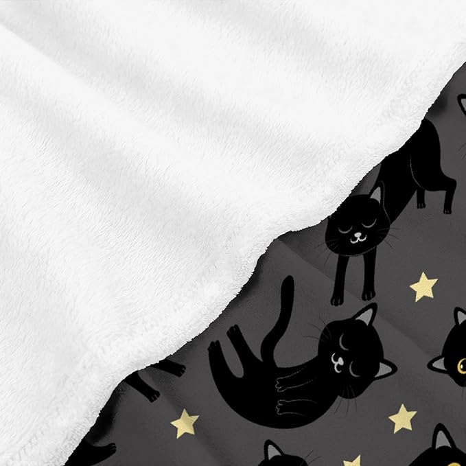 Thuswarm Cats and Stars in The Dark Flannel Throw Blanket Warm Cozy Soft Funny Print Blankets for Bed Couch Sofa Room Decoration Gifts 120”×90” Extra Large for Family