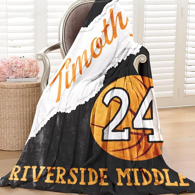 Custom Kids Soft Blanket: Personalized Gift for Basketball Football Soccer Softball Lovers Name and Number - Flannel Toddler Bed Blankets (50X60inch)