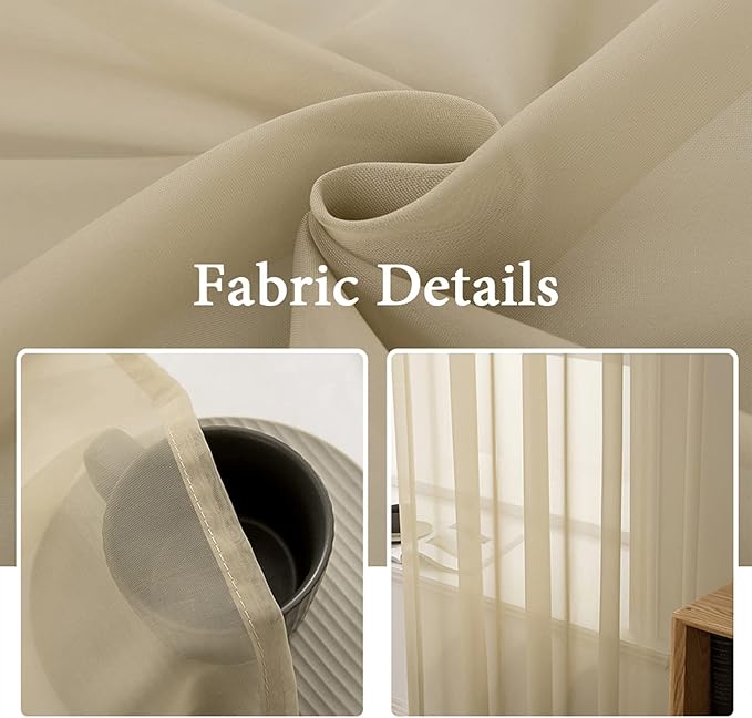 MIULEE 2 Panels Solid Color Sheer Window Curtains Elegant Window Voile Panels/Drapes/Treatment for Bedroom Living Room (54X108 Inches Beige)