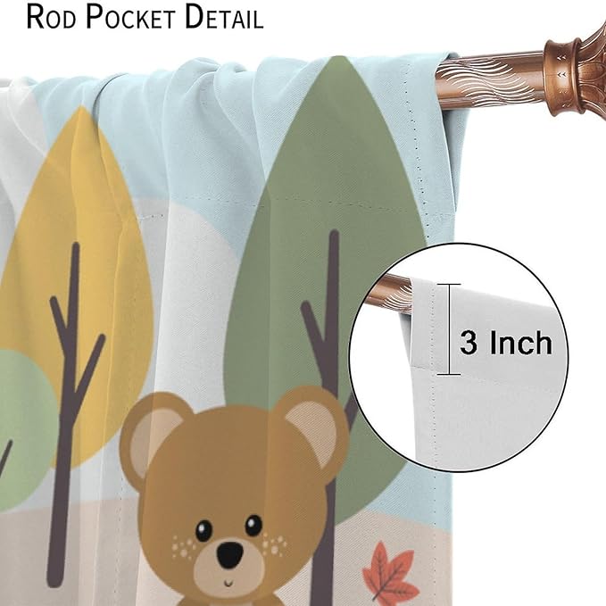 Kids Cartoon Forest Animal Curtains, Cute Woodland Animal Window Treatments for Bedroom Wildlife Fox Bear Deer Bunny Bird Blackout Window Drapes for Girls Boys Nursery Toddler Playroom 42x45in