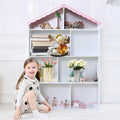 4-Tier Wooden Kids Bookcase, Toy Storage Organizer with Dollhouse Design, Multi-Functional Bookshelf with 4 Shelves for Bedroom Playroom, Easy Assembly for Boys & Girls