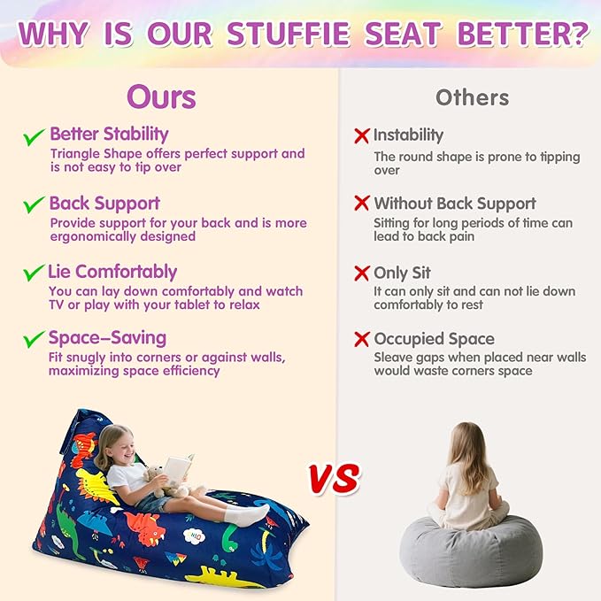 Jorbest Stuffed Animal Storage Bean Bag Chair for Kids and Adults, Stuffed Animal Storage, Dinosaur Bean Bag Chair Cover for Kids - Cover ONLY (200L/52 Gal)