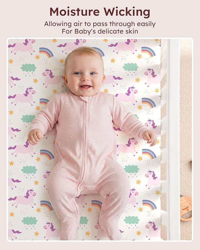 Looxii Baby Crib Sheets for Girls, 3 Pack Fitted Crib Sheet for Standard Crib and Toddler Mattress, Ultra Soft Breathable Microfiber Baby Sheet 52x28x8in