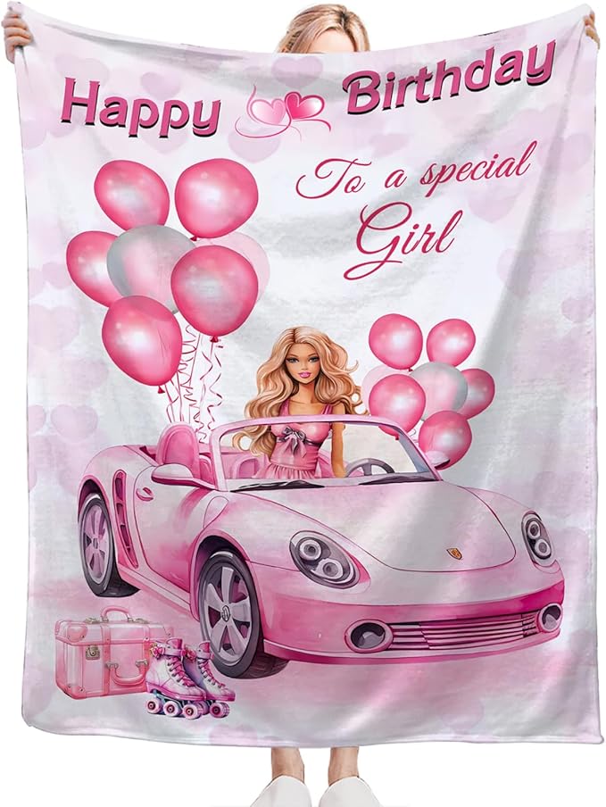 Tijuboni Pink Doll Love Throw Blanket Birthday Gifts for Girls Women Kids Adults Soft Flannel Fleece Blanket for Couch Sofa Bed Home Decor 40"x50"