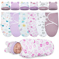Ramede 6 Pack Preemie Swaddle Blanket with Hats Sleep Swaddle for Baby Boy Girl Preemie Newborn Sacks Soft Cotton Wearable (Tree,Purple)