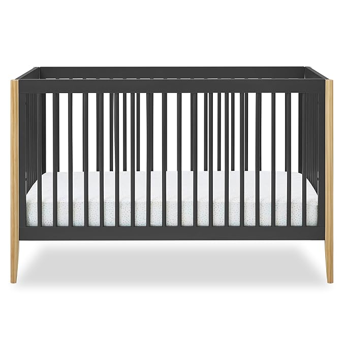 Delta Children Casey 4-in-1 Convertible Crib - Greenguard Gold Certified, Charcoal/Natural