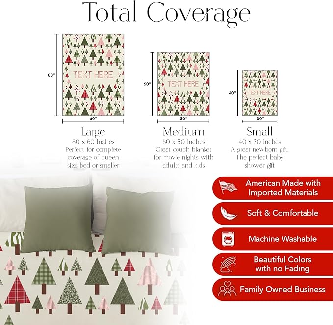 Custom Christmas Tree Blanket - Ships Next Day, Printed in USA - Fleece or Sherpa Sofa Throw, Soft Christmas Bedding, Holiday Home Decor, Customizable Family Throws (Sherpa 50x60)