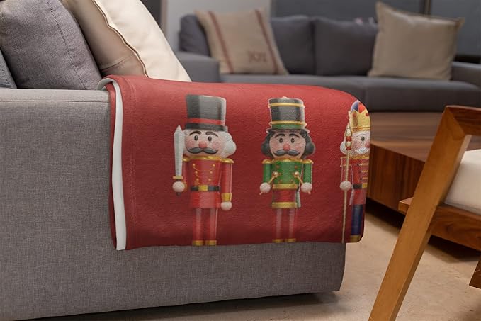 Custom Nutcracker Throw Blanket | Warm Fuzzy Christmas Blankets | Plush Fleece Sofa Throw | Christmas Bedding | Holiday Home Decor | Nutcracker Figures | Super Soft Couch Blanket (Fleece 50x60)