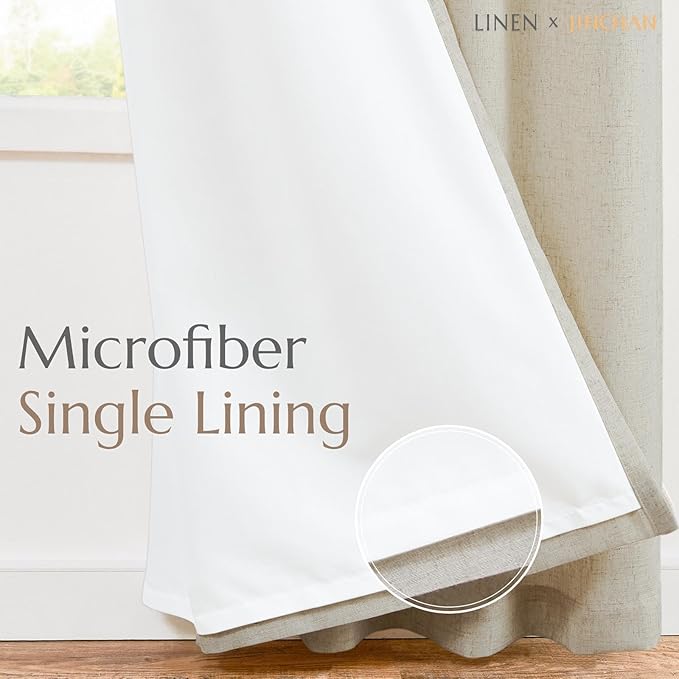 jinchan Oat Lined Linen Blend Curtain for Living Room 90 Inch Length 2 Panels Curtains for Sliding Glass Doors, 50 Inch Wide Farmhouse Drapes with Rod Pocket Back Tab(50W x 90L, Oat)