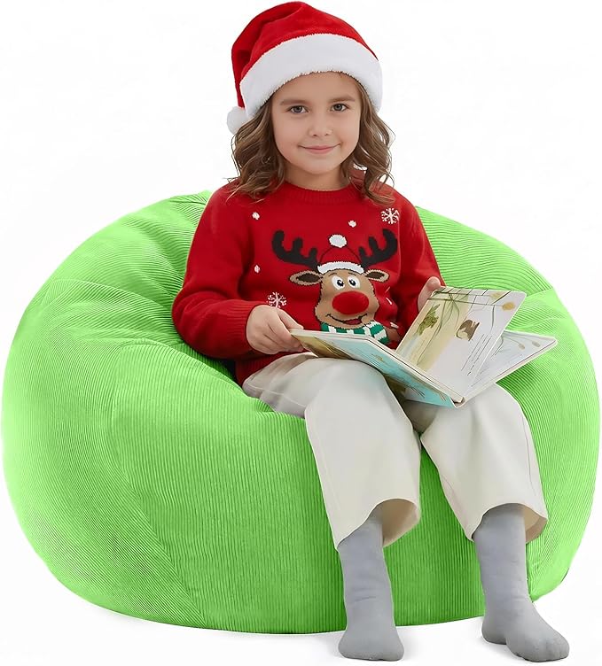 Nobildonna 3 ft Bean Bag Chair Cover (No Filler) 35"×43" Large Stuffed Animal Storage Bean Bag Washable Big Beanbag Chair Cover Premium Corduroy Bean Bag Cover for Adults,Kids,Fruit Green 300L