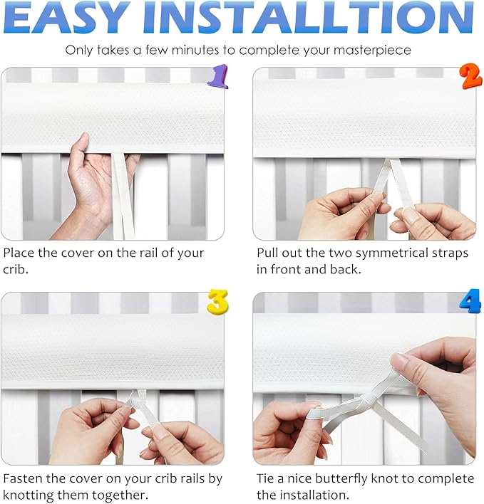 Mesh Sets Toddlers' Bed Rail Bumpers Protecter - Children's Bed Guardrail Padding - Anti-Collision |- Easy InstallEnhanced Safety Mostly Fit (4pc-white01)