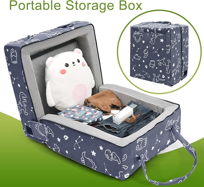 Toddler Travel Bed, Portable Kids Floor Bed for Sleeping with Foam Mattres, Washable Toddler Cot for Kids Aged 1-4, Velvet Fabric