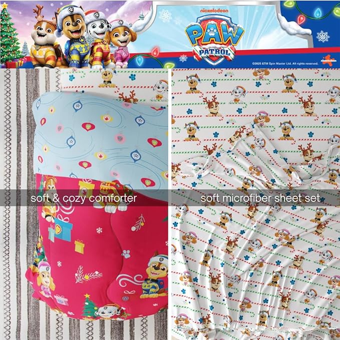 PAW Patrol Holiday & Christmas Kids Bedding Soft Comforter and Sheet Set with Sham, 7 Piece Full Size, (Officially Licensed Product) by Franco