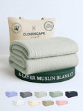 Cloud Scape Linen 8-Layer Muslin Blanket King Size for Adult - 100% Cotton, Breathable and Soft, Perfect Winter Cozy Blanket, Fits up to California King Bed, 92x108, Seafoam