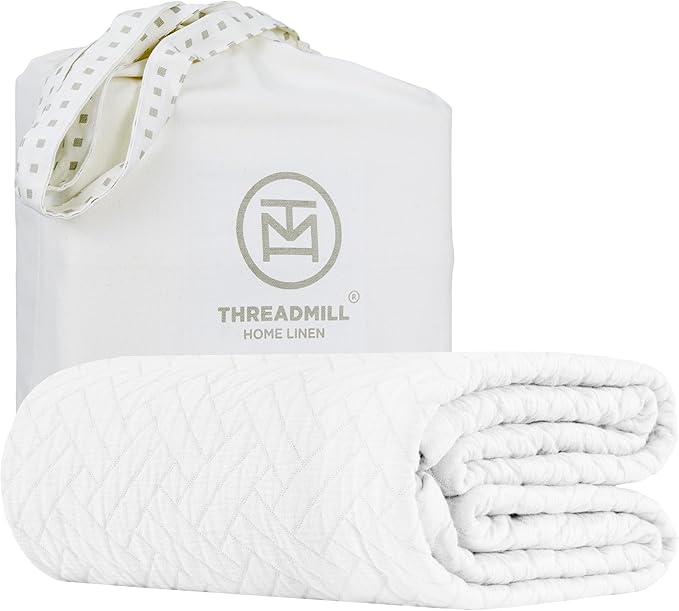 Threadmill Luxury Cotton Blankets for Queen Size Bed | All-Season 100% Cotton Queen Size Blanket | Criss Cross Jacquard Cozy Lightweight, Soft Breathable Coverlet fits Full Size Bed, 90x92 | White