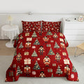 jejeloiu Xmas Nutcracker Comforter Set Queen Size Christmas Red Bedding Set for Kids Boys Girls Cute Snowflakes Duvet Quilt Bedroom Decor