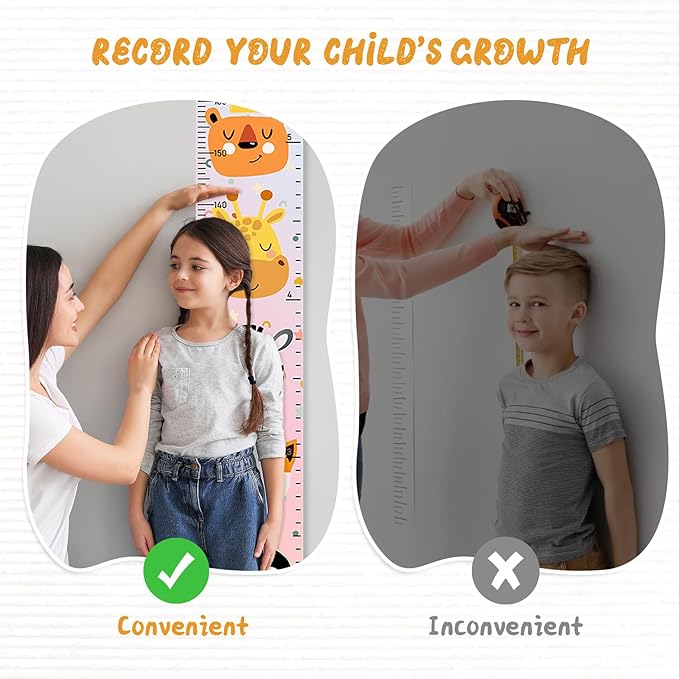 Personalized Name Height Chart for Kids, Kids Growth Chart for Wall, 59" X 7.9" Canvas Removable Height Chart Measuring Ruler for Kids & Baby(Painted Animal）