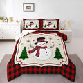 Manfei Cute Snowman Comforter Set Twin Size, Xmas Trees Snowflake Down Comforter with 1 Pillowcase, Christmas Theme Red Plaid Bedding Set 2pcs for Kids Girls Room Decor New Year Duvet Insert