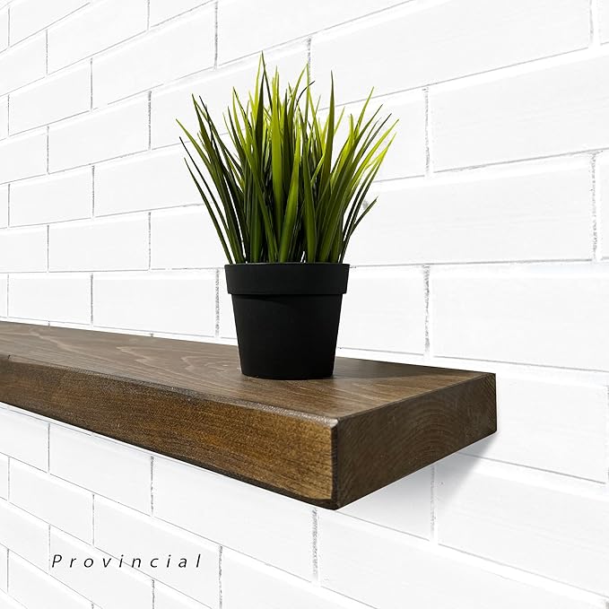 URBANDI, Rustic Floating Shelves, Set of 2, Hidden Bracket, Solid Wood, Heavy Duty, Wall Mounted Shelves, (Dark Brown, 12Wx8D)