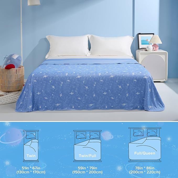 LUXEAR Cooling Glow in The Dark Star Cosmic Blanket for Boys Girls - Gift Throw Keep Child/Adults Cool All Night - Soft Breathable Summer Blanket for Bed Sofa - 79x86in