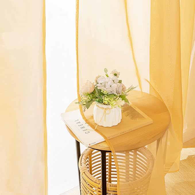 MIULEE 2 Panels Solid Color Sheer Window Curtains Elegant Window Voile Fall Panels/Drapes/Treatment for Bedroom Living Room (54X63 Inches Gold)