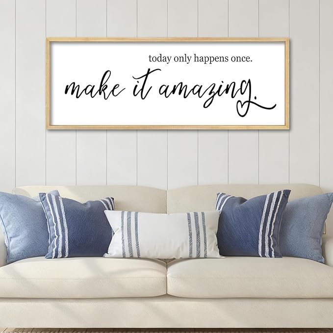 YWJKWLGS Inspirational Quotes for Home office Wall Decor 40x15 Inch Motivational Wall Art Today Only Happens Once Make It Amazing Sign Living Room Large positive Wood Framed Hanging (Wood)
