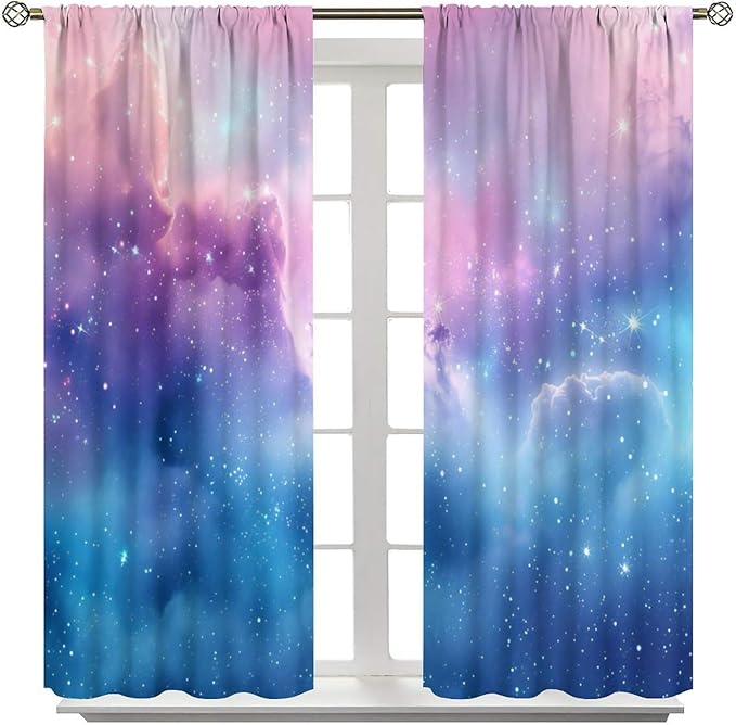 Starry Sky Galaxy Curtains, Outer Space Glitter Dreamy Gradient Romantic Blackout Window Curtains Drapes for Kids Girls Boys Adults Bedroom Nursery 42" W X 54" L