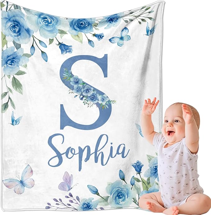 Ships Next Day, Personalized Baby Blankets, Custom Baby Blanket with Name for Girls,Gift for Chrismas Birthday Memorial Day, Customized Flannel Blanket for Kids Adults 60"X80"