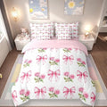 7 Pieces Pink Bowknot Kids Comforter King,Rose Flowers Valentine's Day Romantic Bedding Set,Pink Bow Tie Knot Princess Dreamy（Comforter+Fitted+Flat Sheet+2 Pillowcases+2 Throw Pillow Covers）