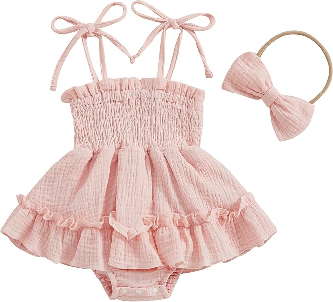 Meihuida Newborn Baby Girl Sleeveless Rompers Summer Clothes Cotton Bodysuit with Headband