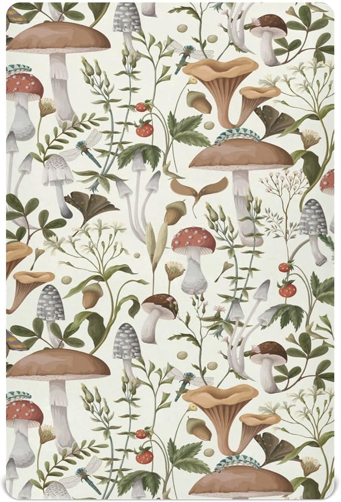 Mushrooms and Berries Crib Sheets for Boys Girls Soft Breathable Mini Crib Sheets for Baby 52" x 28"