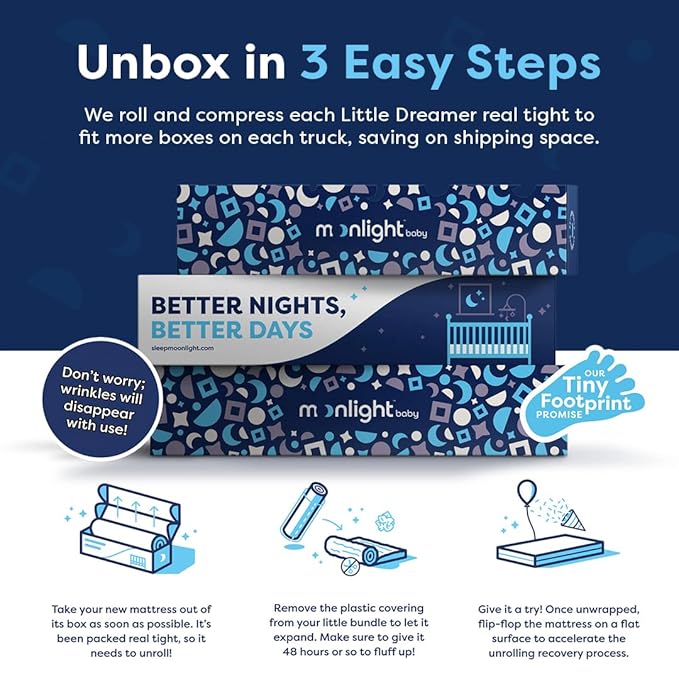 Moonlight Slumber Little Dreamer Mini Crib Mattress – Dual-Sided Baby and Toddler Mattress, Firm Infant Support, Waterproof and Hypoallergenic, 5" Foam, Mini Crib Size, 24 x 38 x 5, Made in USA