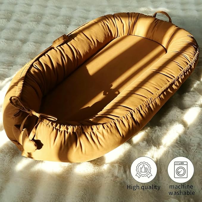 Baby Lounger - Baby Lounger for Newborn 0-24 Months, Soft Breathable Cotton Infant Lounger Cover, Portable Baby Nest for Travel, Newborn Essentials (Sienna)
