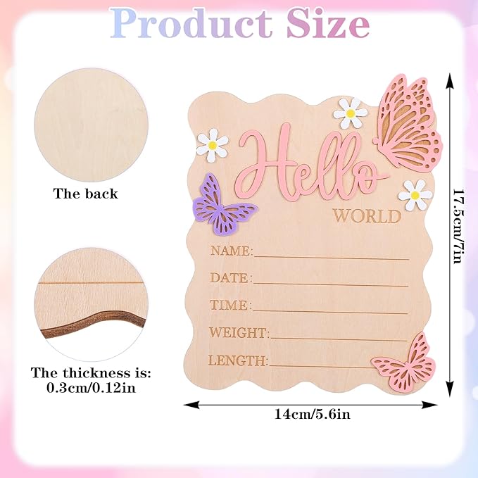 Welcome Baby Sign, Hello World Newborn Sign, Pink Baby Name Announcement Mark, Butterfly Chrysanthemum Birth Announcement Signs for Girls And Boys in Hospitals, Nursery And Family Use.