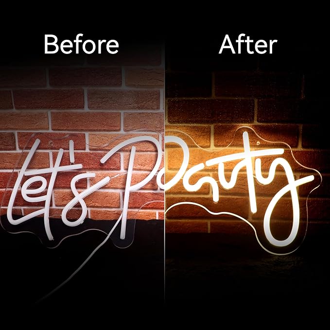 Let's Party Neon Sign for Wall Decor Led Neon Lights for Teen Bedroom Decor Art Light Up Letters Let's Party Neon Neon Signs for All Party Room Decorations USB 5v 21.7×10.4 Inch (warm white)