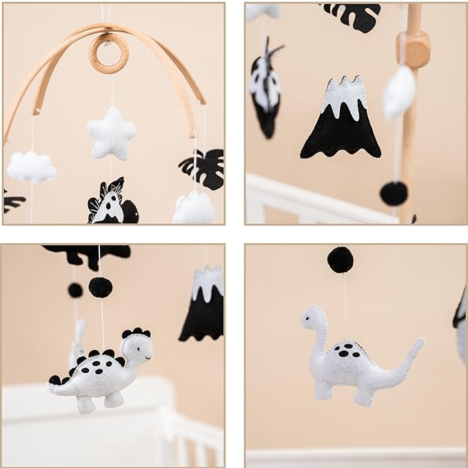 Montessori Baby Mobile – Handmade Black & White Dinosaur Crib Mobile – Nursery Decor for Boys and Girls – Newborn Visual Development – Perfect Baby Shower Gift